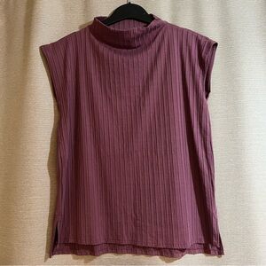 Eileen Fisher Tencel Lyocell Ribbed Mock Neck Top - Plum/Purple Medium